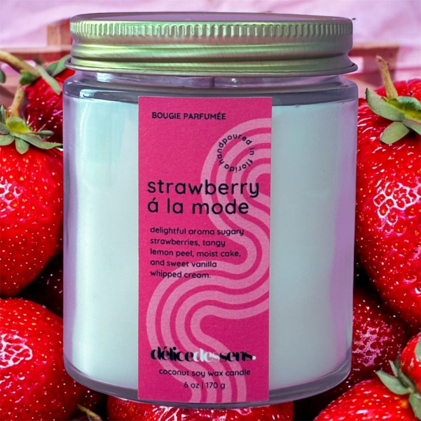 Sweet strawberry vanilla scented candle coconut soy wax
