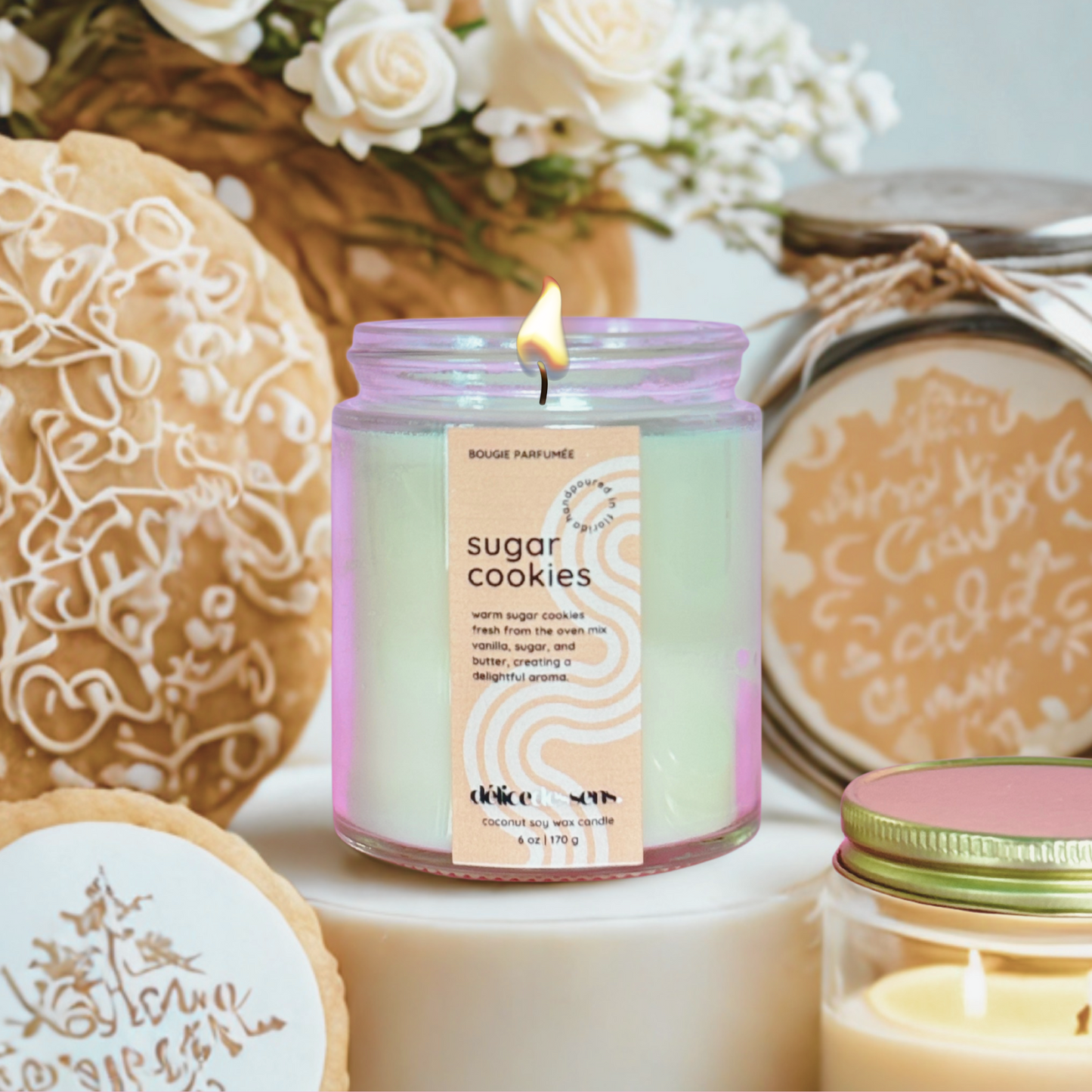 Warm sugar cookie scented candle hand-poured coconut soy wax