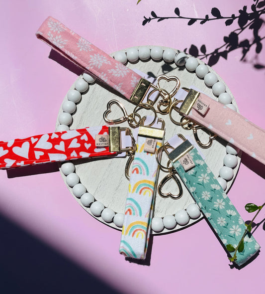 Heart Snap Wristlet Keychain –Handmade Cotton Key Fob