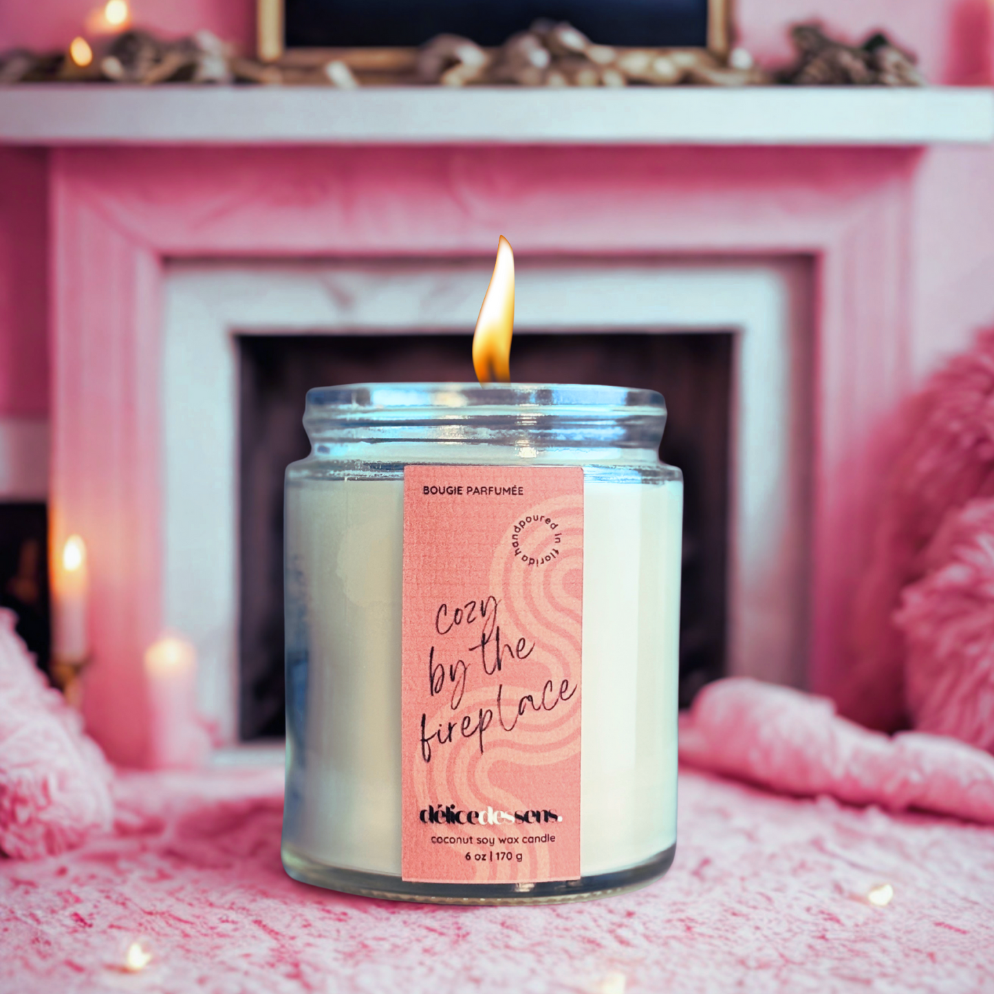 By the fireplace fall candle warm autumn scent coconut soy