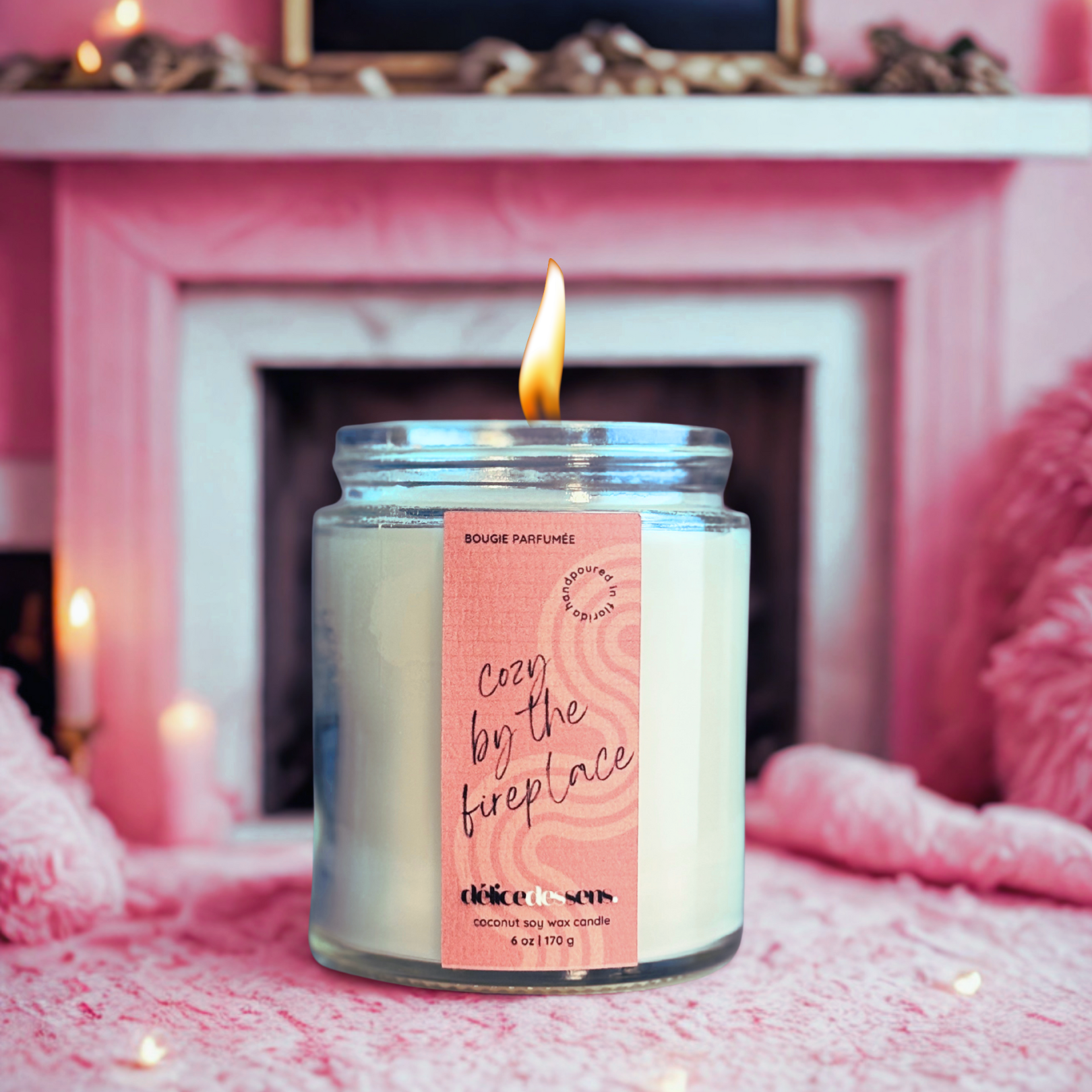 By the fireplace fall candle warm autumn scent coconut soy