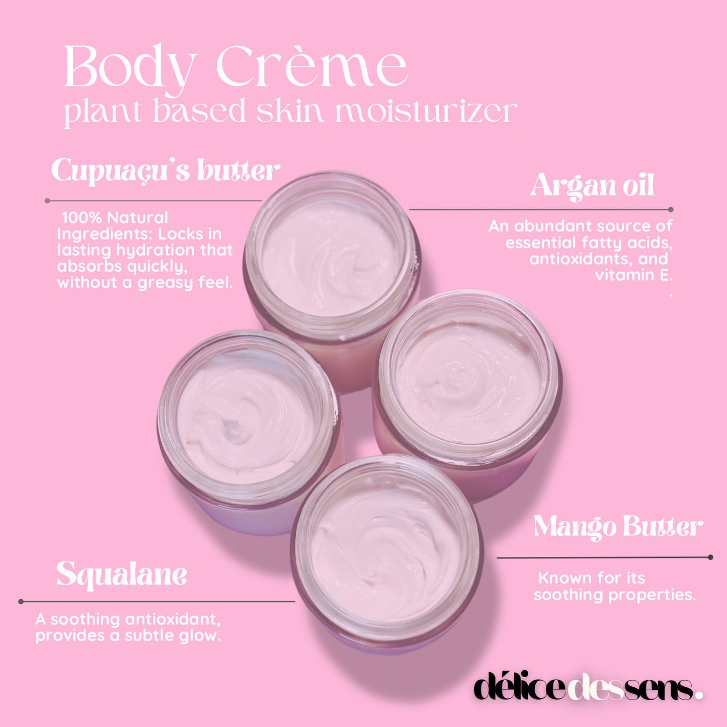  Natural body cream jar cupuaçu butter squalane hydrating formula