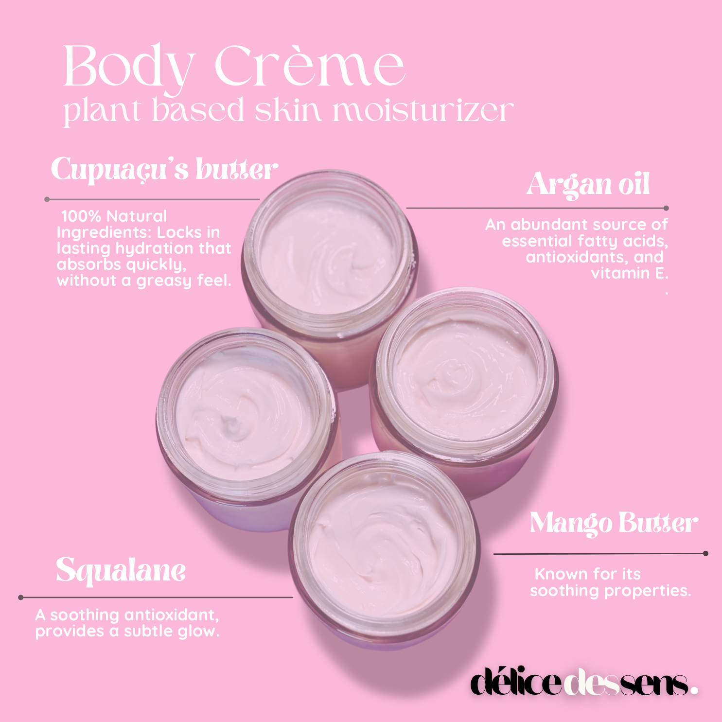  Natural body cream jar cupuaçu butter squalane hydrating formula