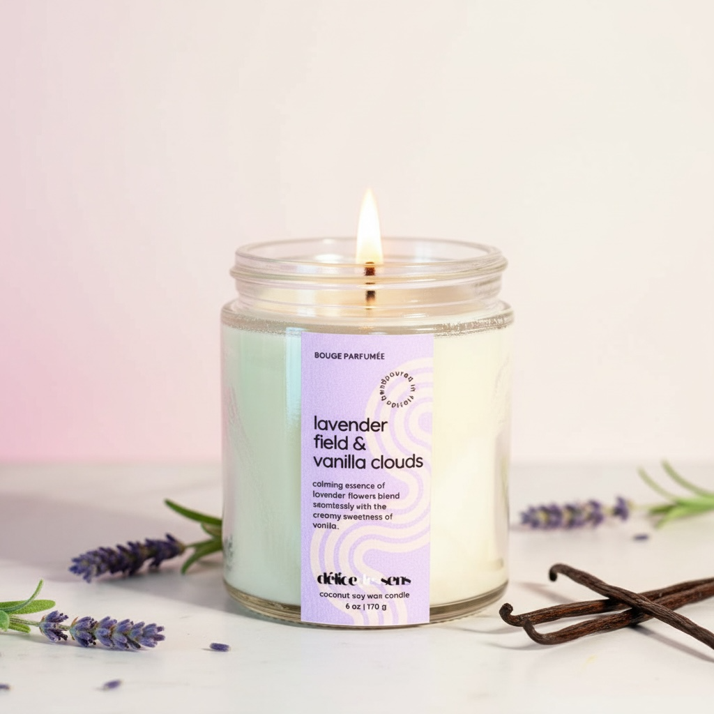 Calming lavender vanilla scented candle hand-poured coconut soy